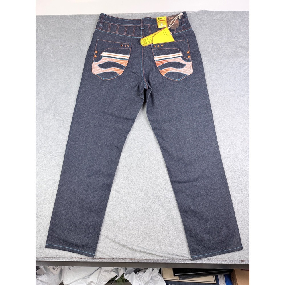 Jinzu Premium Denim Men 36x34 Ink Blue Contrast Stitch Embroidered Jeans M128DP